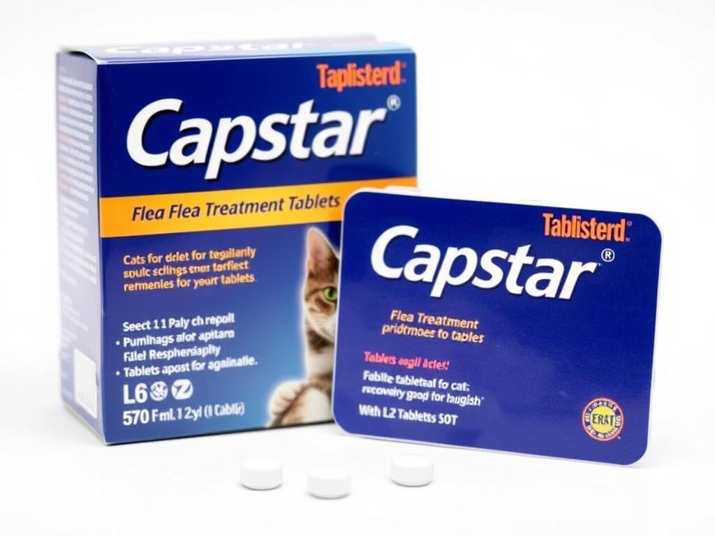 Capstar Flea Treatment Tablets for Cats package and tablets Capstar Flea Treatment Tablets for Cats package and tablets