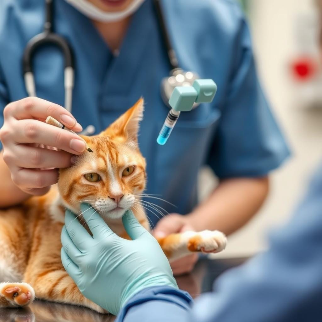 Cat receiving anti-inflammatory treatment for flea allergy Cat receiving anti-inflammatory treatment for flea allergy