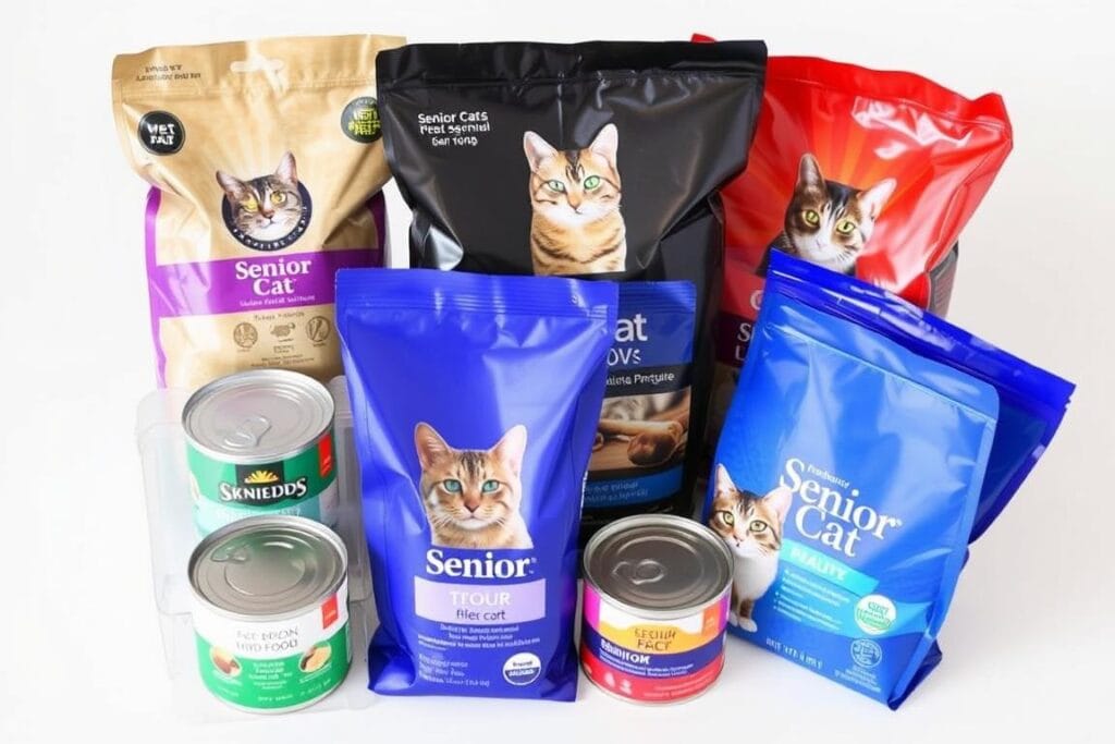 Collection of the best cat food for senior cats showing top 5 recommended brands