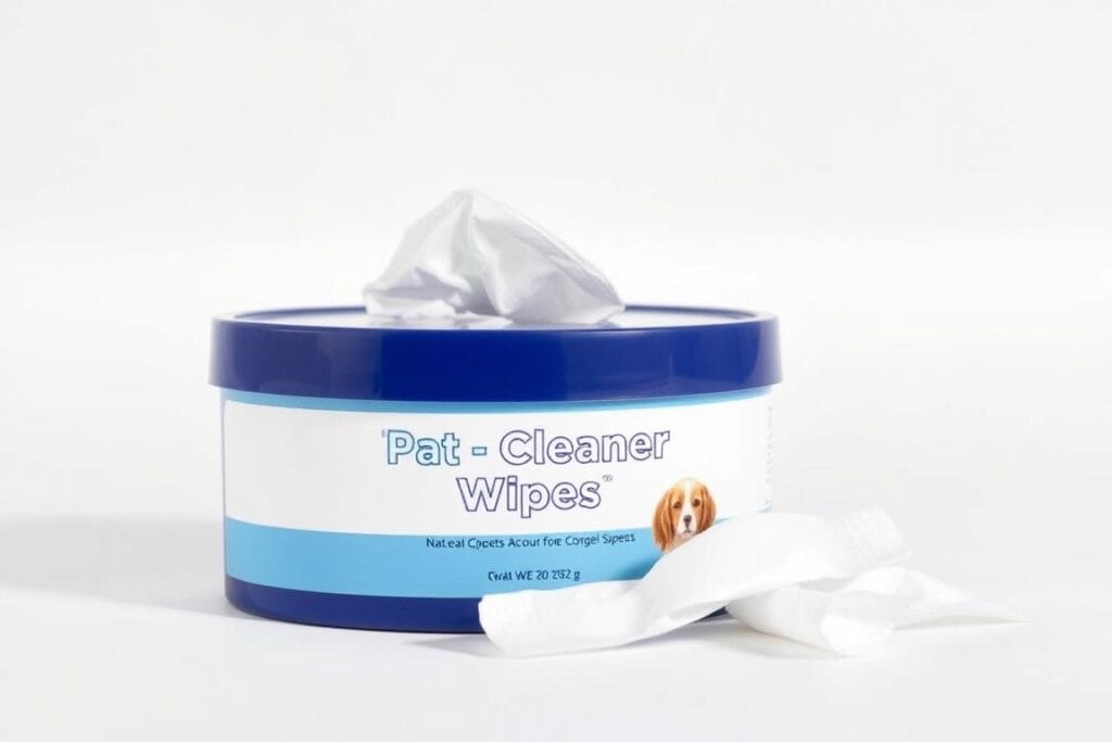 Petpost Cat Ear Cleaner Wipes container with wipes visible Petpost Cat Ear Cleaner Wipes container with wipes visible