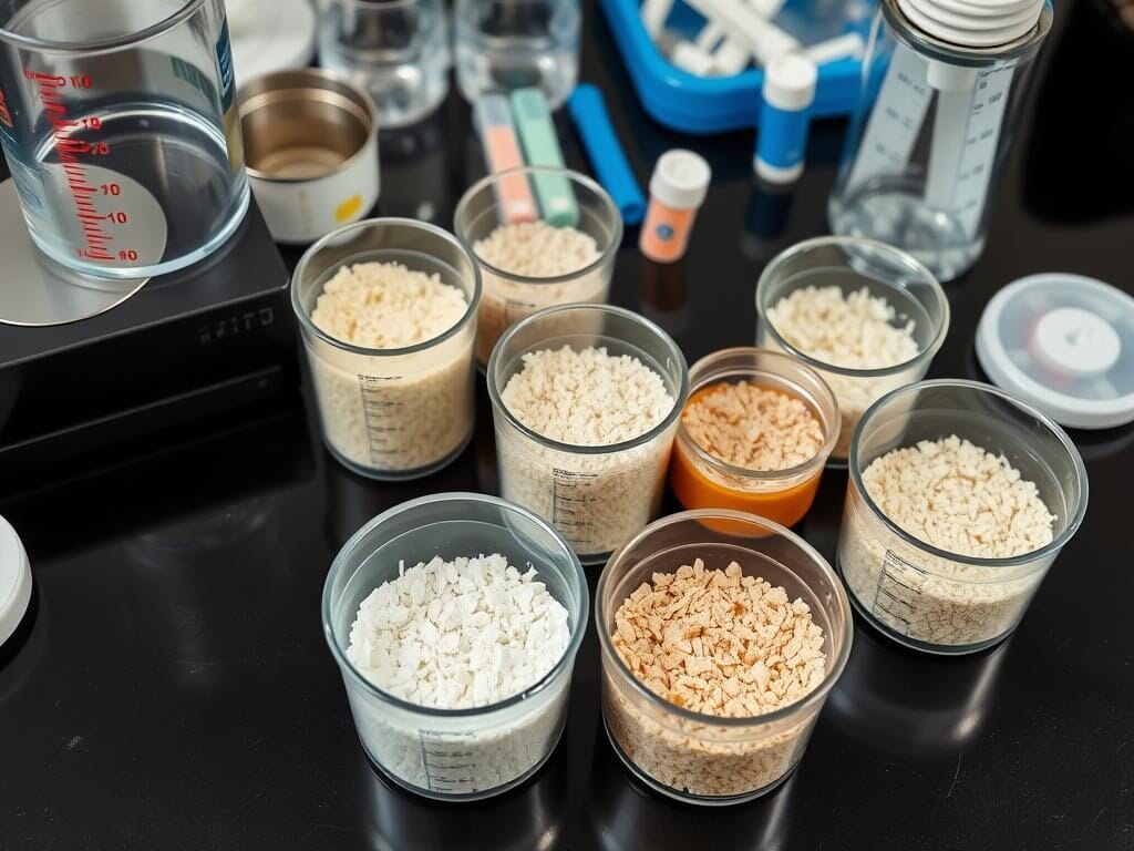 Testing process for best cat litter for cats showing measurement tools and comparison samples Testing process for best cat litter for cats showing measurement tools and comparison samples