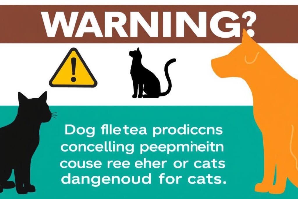 Warning sign showing dog flea products are dangerous for cats Warning sign showing dog flea products are dangerous for cats