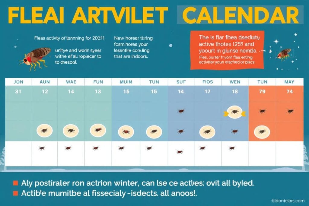 Year-round flea activity calendar showing fleas present in all seasons Year-round flea activity calendar showing fleas present in all seasons