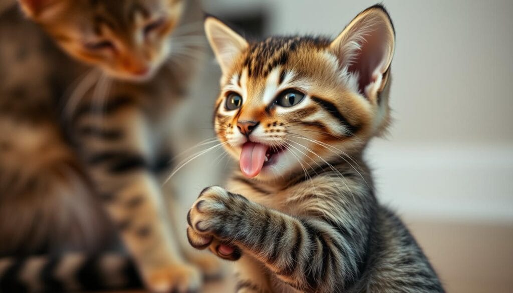 kitten grooming and feeding Tabby Cat Kitten