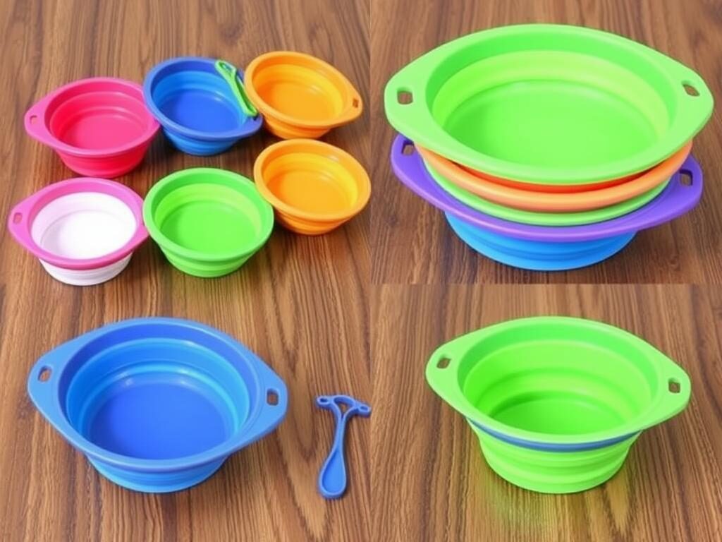 Collapsible silicone cat food bowls in various colors
