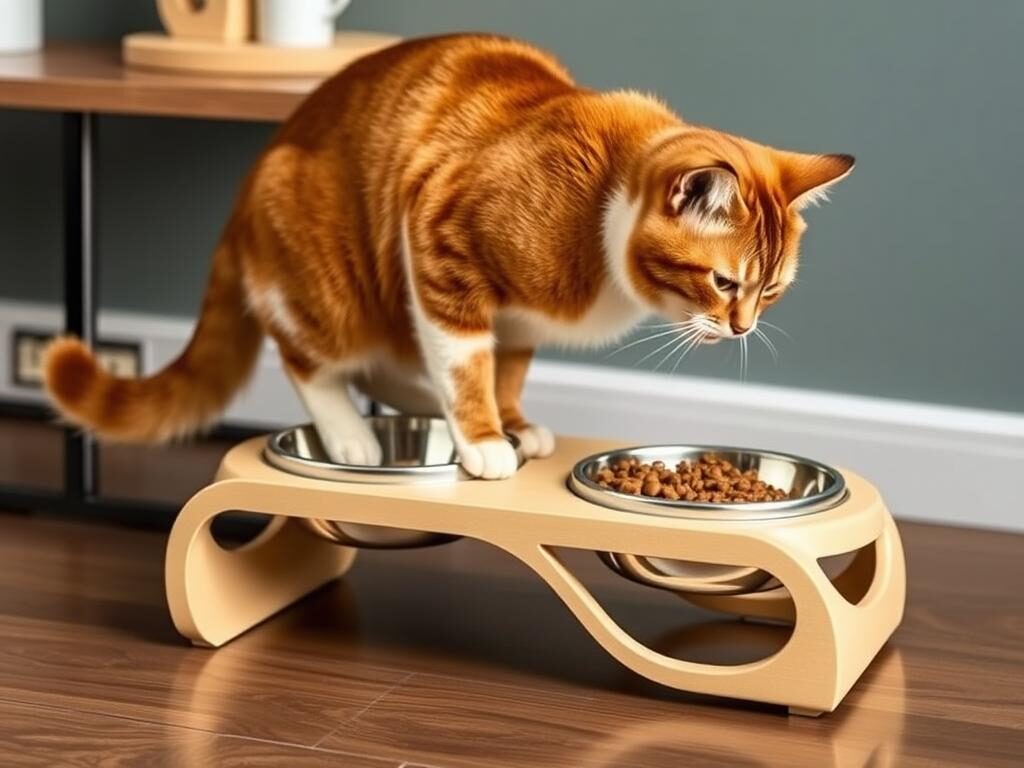 Elevated cat food bowl set with tilted design for easier eating