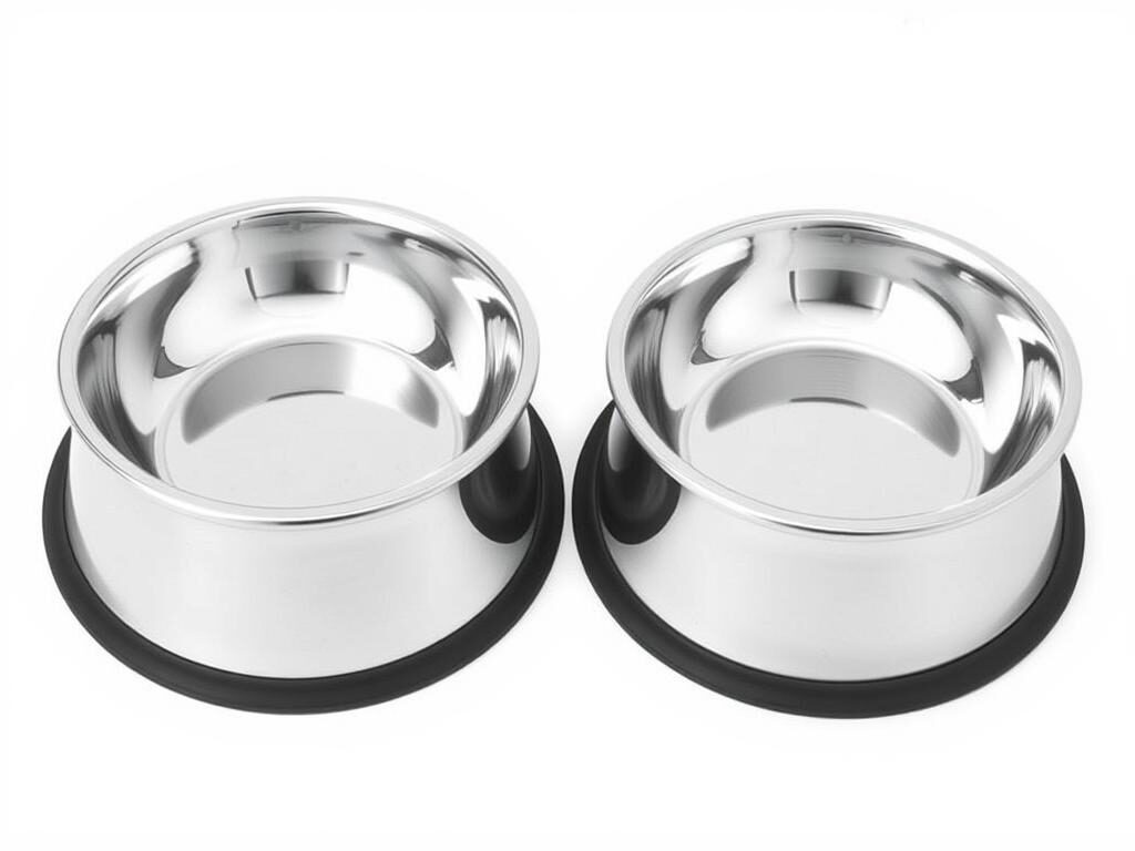 Stainless steel cat food bowl set with non-slip rubber base