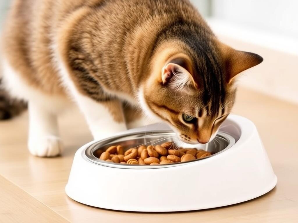 Tilted cat food bowl designed for flat-faced cat breeds