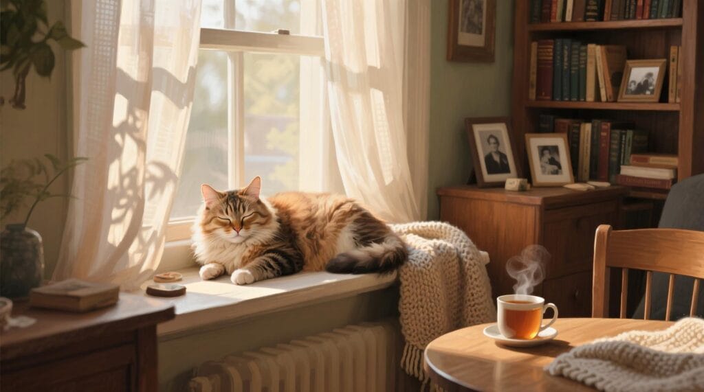 A comparative study of feline memory, juxtaposed against other species. In the foreground, a curious cat gazes intently, its sharp eyes conveying the depth of its recollection. The middle ground features a series of memory-related icons - a brain, a clock, and a magnifying glass - to symbolize the cognitive processes at work. The background showcases a serene, natural setting, perhaps a lush forest or tranquil meadow, to evoke the connection between the cat's memory and its instinctual understanding of its environment. Soft, warm lighting bathes the scene, creating a contemplative mood. The overall composition aims to highlight the unique capacity of cats to learn, remember, and adapt, set against the broader context of comparative memory studies. cat memory